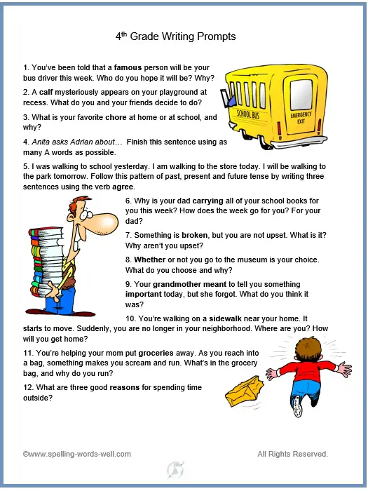 4th Grade Writing Prompts For Fun Spelling And Language Practice