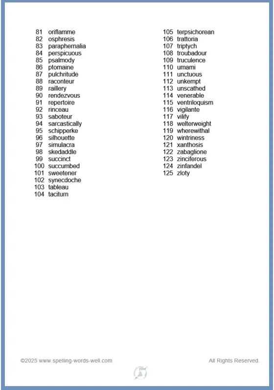 12th grade spelling words 125, page 2