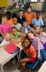 classroom of students sitting at tables