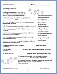 "Snowy Situation," a fifth grade vocabulary worksheet