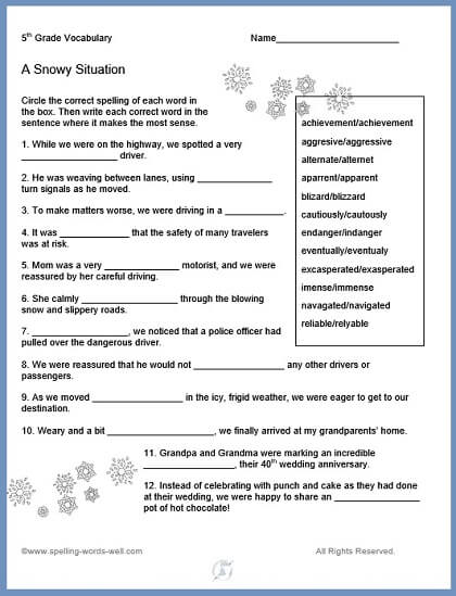 Free English Worksheets For 5th Grade