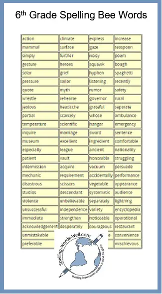 Spelling Words For 7th Grade