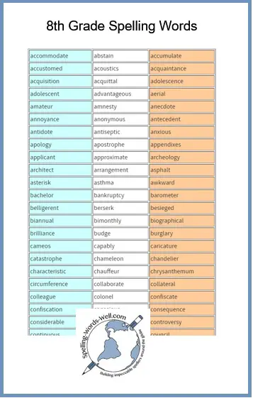 8th Grade Spelling Words To Challenge Your Students