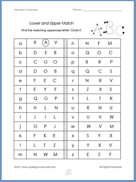 alphabet worksheets reinforce upper and lower case letters