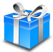 blue wrapped gift with bow