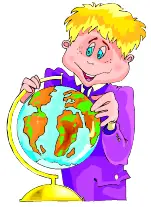 Smiling boy, looking at a globe