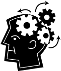 Brain with active gears, from our Free Brain Teaser Collection at www.spelling-words-well.com