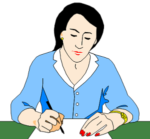 woman writing at her desk