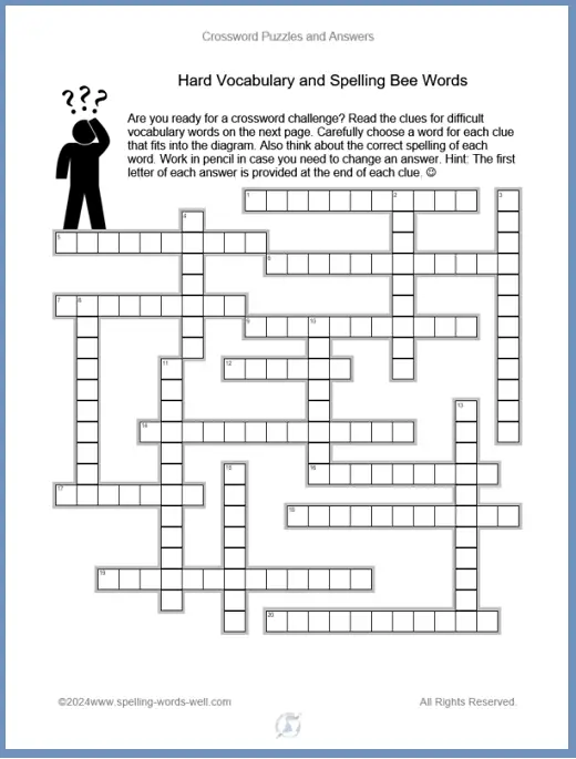 Crossword Puzzles and Answers - Hard Vocab