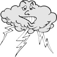 cartoon cloud with lightning bolts