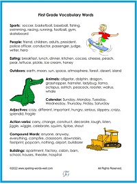 first grade vocabulary words - 250