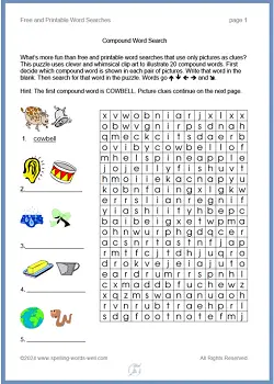 Free and Printable Word Searches- Fun 
Compound Words