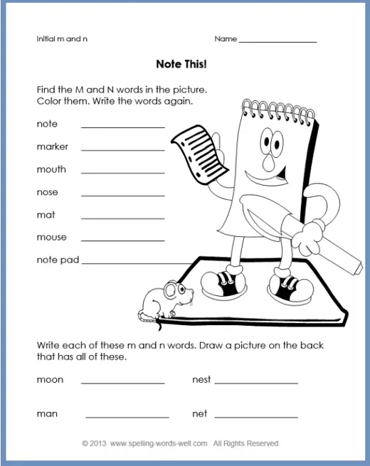 free phonics printable - notepad