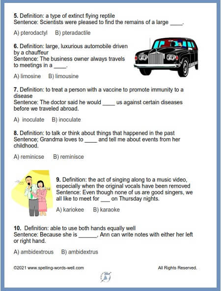 Free Spelling Tests, Test #1, page 2 from www.spelling-words-well.com