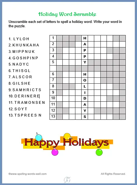 Holiday Word Scramble - pin