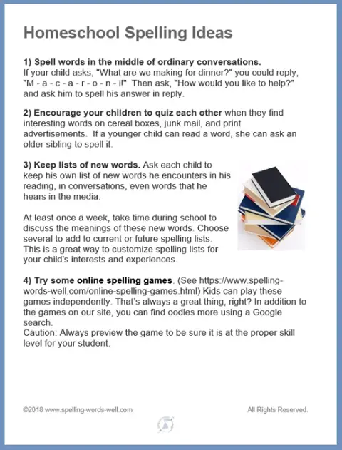 Homeschool spelling ideas from www.spelling-words-well.com