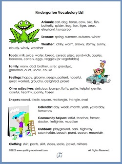 175 Kindergarten Vocabulary Words