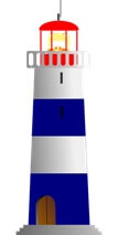 blue, white and red lighthouse