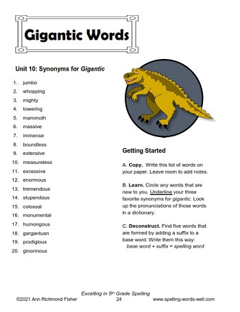 Gigantic Words Spelling Word List