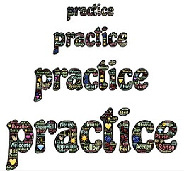 The words "Practice, practice, practice, practice" from our page of Practice Spelling Words at www.spelling-words-well.com