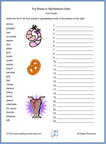 Put Words In Alphabetical Order Worksheets