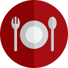 Red plate with fork and spoon from our printable word scramble, "Yum-Yum" at www.word-game-world.com