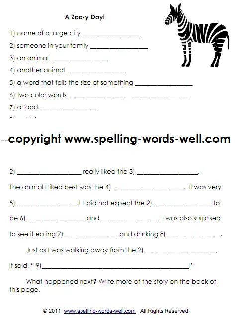 creative writing worksheets for any spelling words