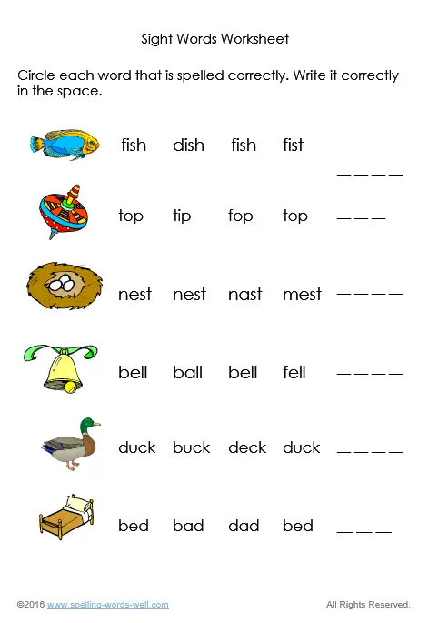 Sight Words Worksheets for Spelling and Reading Practice