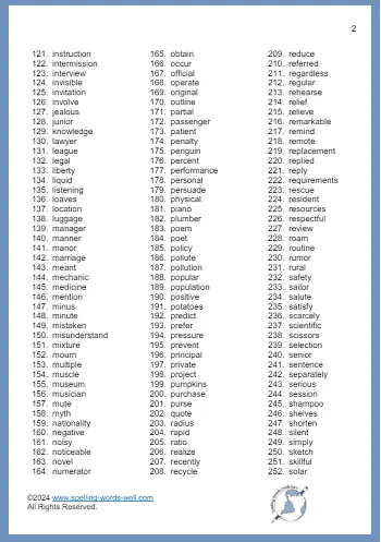 300 Sixth Grade Spelling Words, Page 2