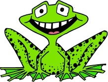 Smiling green cartoony frog