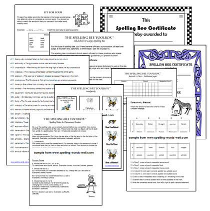 sample pages from both Spelling Bee Toolboxes