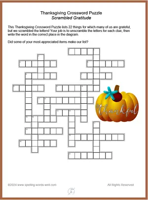 Thanksgiving Crossword Puzzle pg 1