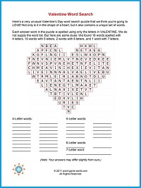 Valentine Word Search from Word-Game-World.com