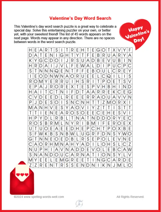 Valentine's Day Word Search