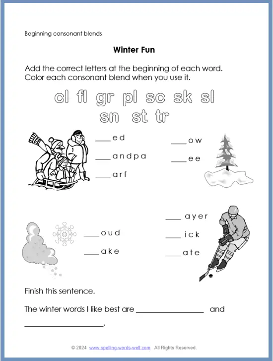 Winter Fun Worksheet