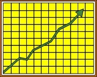 Yellow graph with a sharply rising arrow